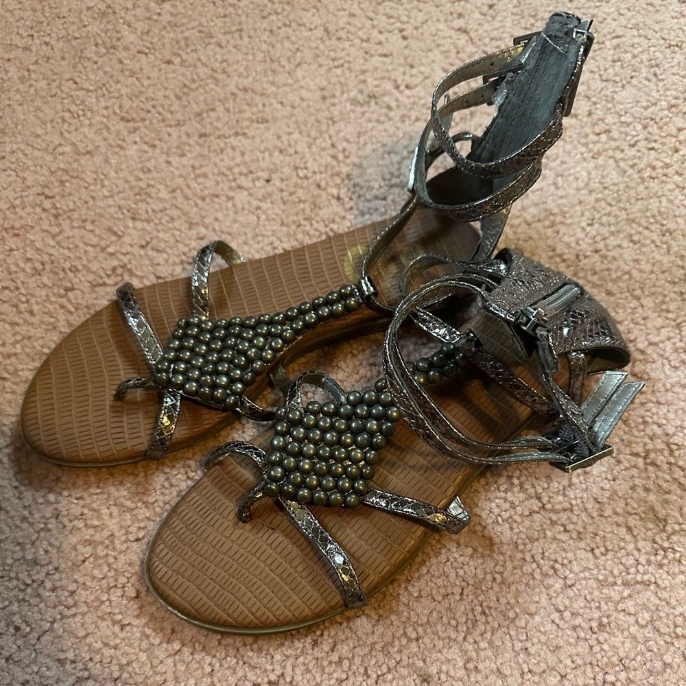 Circus Sam Edelman Metalic Ginger Cindy Zip Beaded Gladiator Sandals Size 6.5